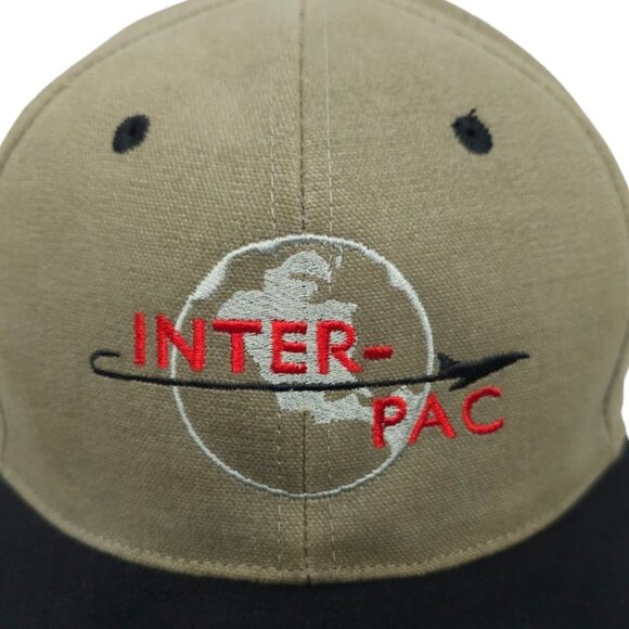 Inter Pac Embroidered Logo Tuck Strap Cap Trucker Baseball Hat Taupe Black - Picture 7 of 13